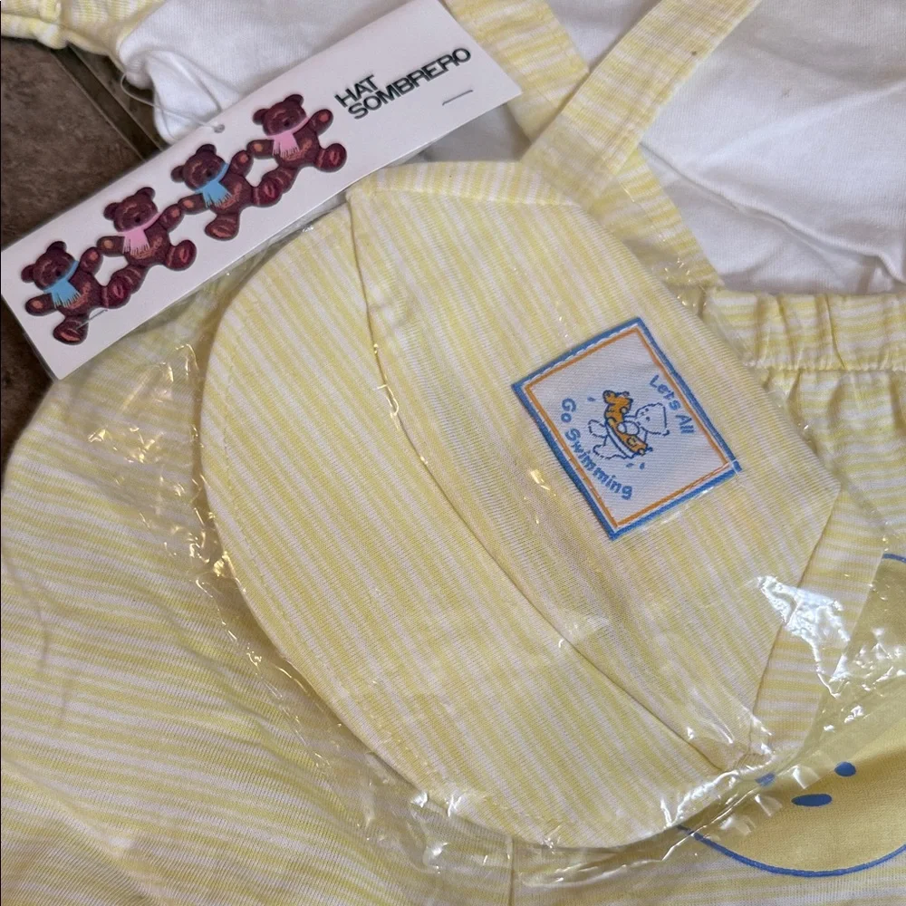 Vintage Yellow Baby Romper & Hat Set